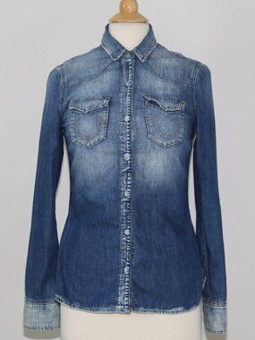 TRUE RELIGION 100% cotton denim shirt made in Mexico petite XS